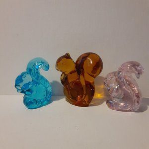 Adorable Vintage 3pc Art Glass Squirrels Lot Boyd's Glass